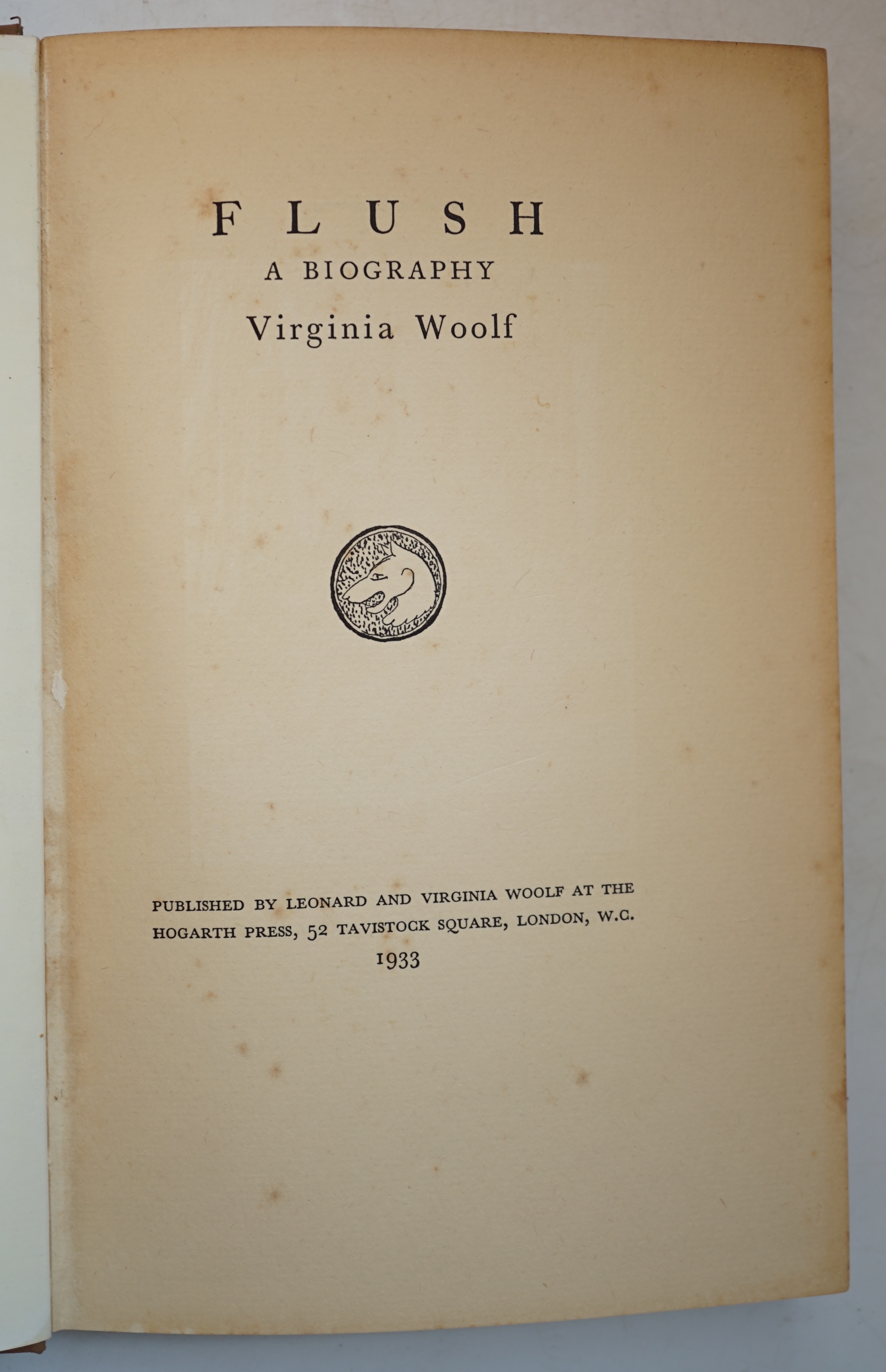 Woolf, Virginia - Flush A Biography, 8vo, cloth, Leonard and Virginia Woolf, Hogarth Press, London, 1933, PROVENANCE: Monks House, Rodmell, Lewes, East Sussex, the home of Virginia Woolf (from 1919-1941) and Leonard Wool